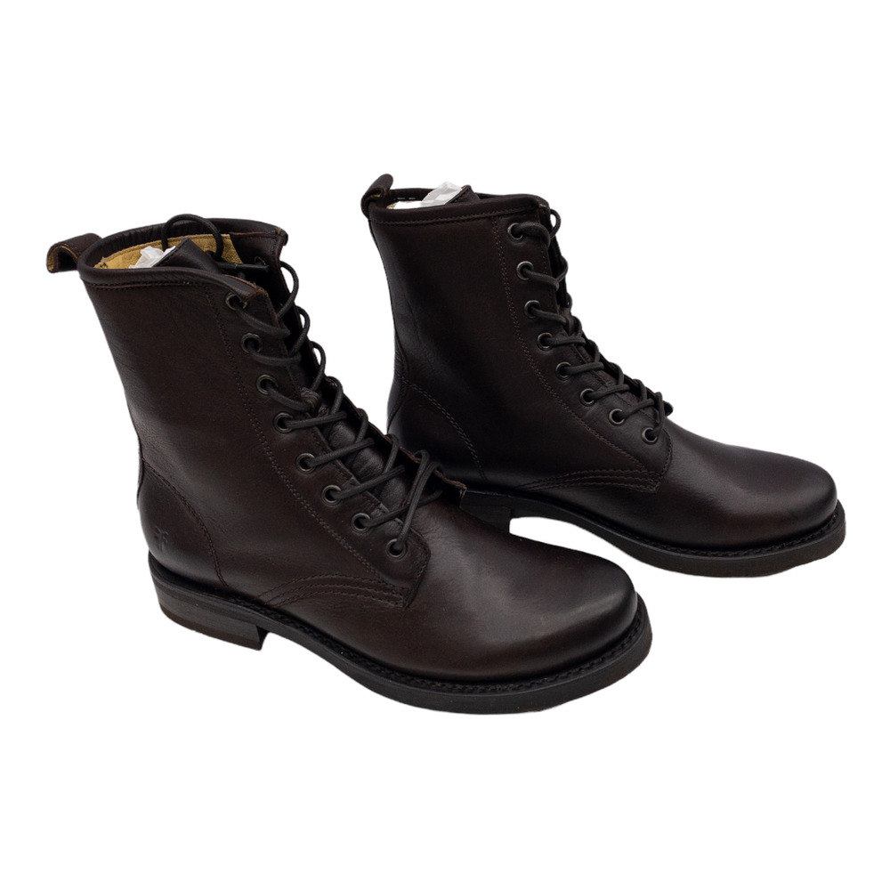 Frye Dark Brown Veronica Leather Lace Up Heeled Combat Boots 7.5 - Picture 4 of 12